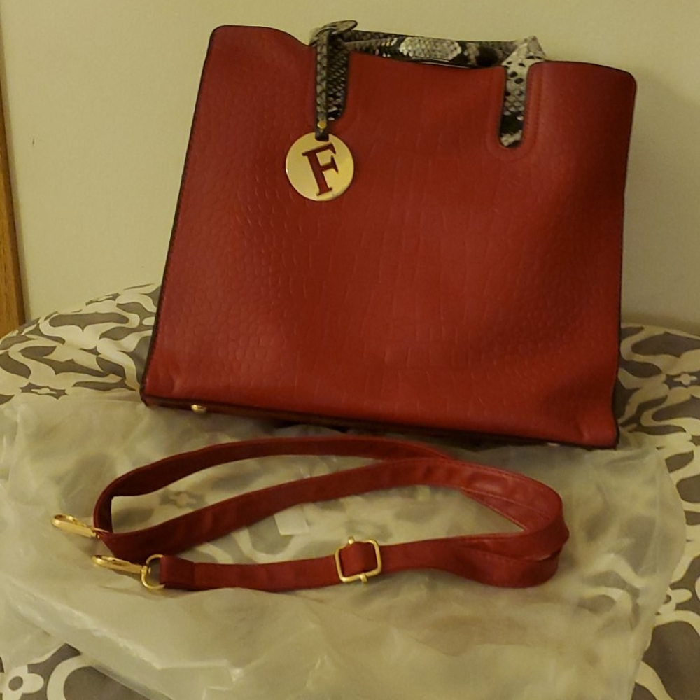 Red leather purse w snakeskin handle w strap